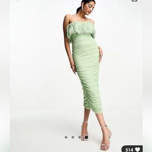 Sage Mint Off Shoulder Midi Dress ASOS NWT